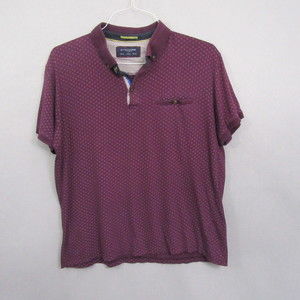 Denim & Flower Mens Polo Shirt M Purple Geometric Print Short Sleeve Golf
